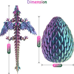 3D Printed Dragon with Egg, Articulated Crystal 9″ Winged Dragons and 5.5″ Eggs