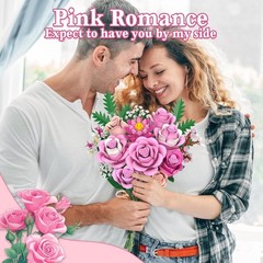 Pink Rose Bouquet Flowers Building Set, 834Pcs Roses Artificial Flowers…