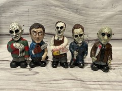 (5)Horror Movie Gnome Tiki Figures Lot Halloween Scream Freddy Jason Leatherface