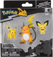 Select Evolution Pokémon 3 Pack: Pichu, Pikachu & Raichu Battle Figures