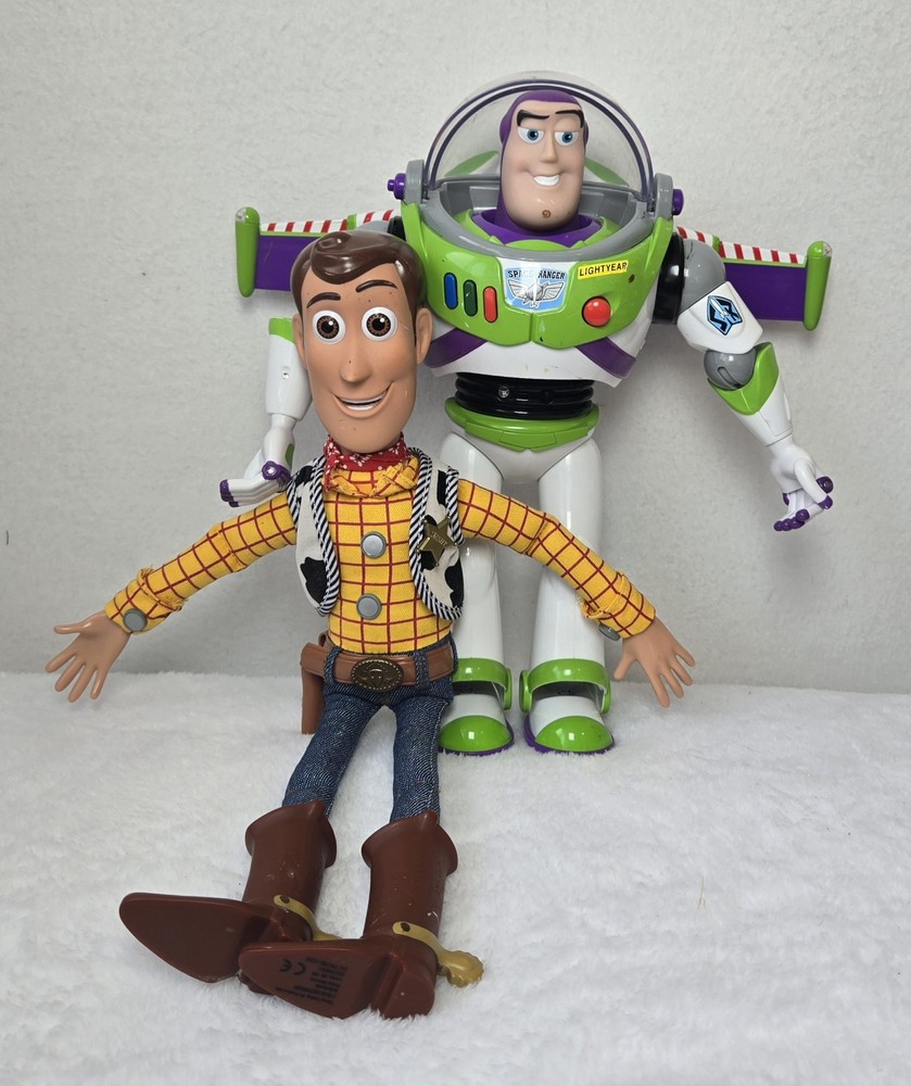 Disney Pixar Toy Story Woody Pull String Doll 15” and Buzz lightyear 12″