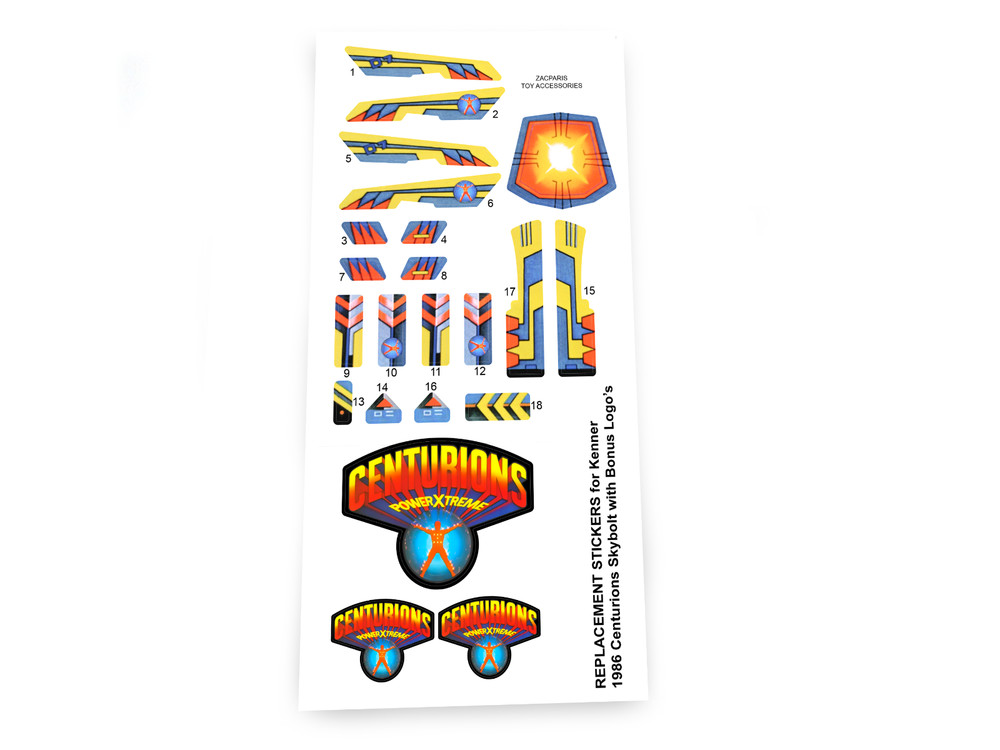 CUSTOM STICKERS for Kenner CENTURIONS Skybolt toy with BONUS LOGOS