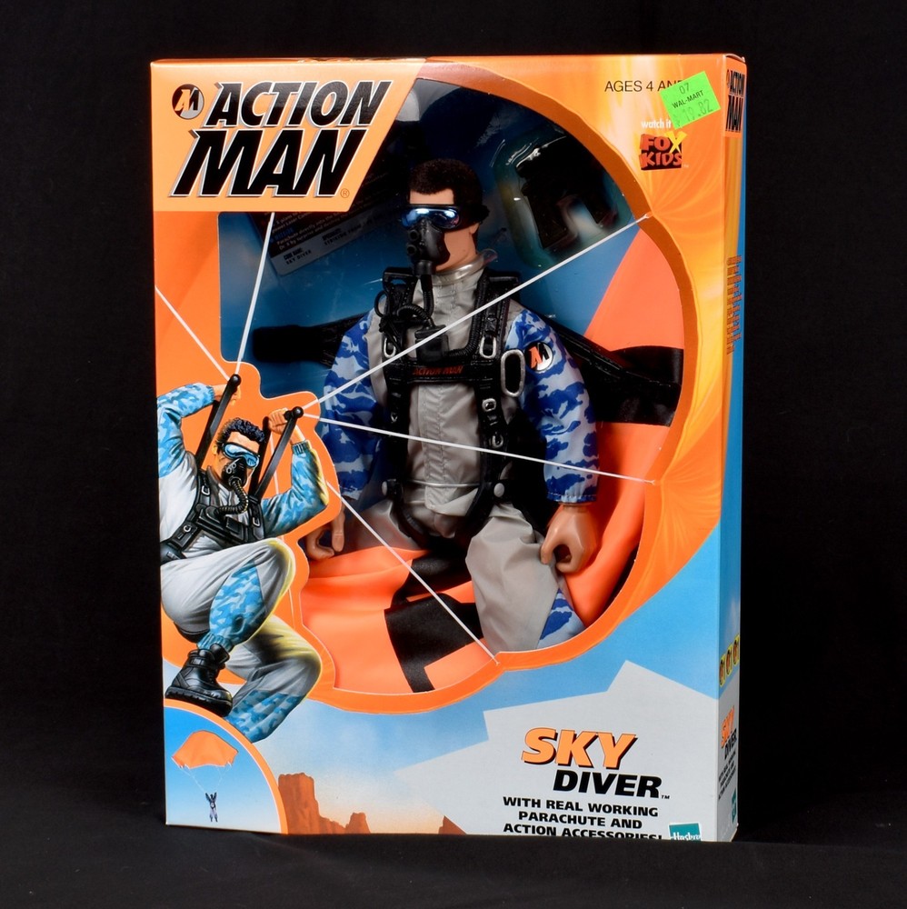 12″ Action Man Sky Diver Parachute 1:6 Hasbro Flocked hair Adventure Team 1999
