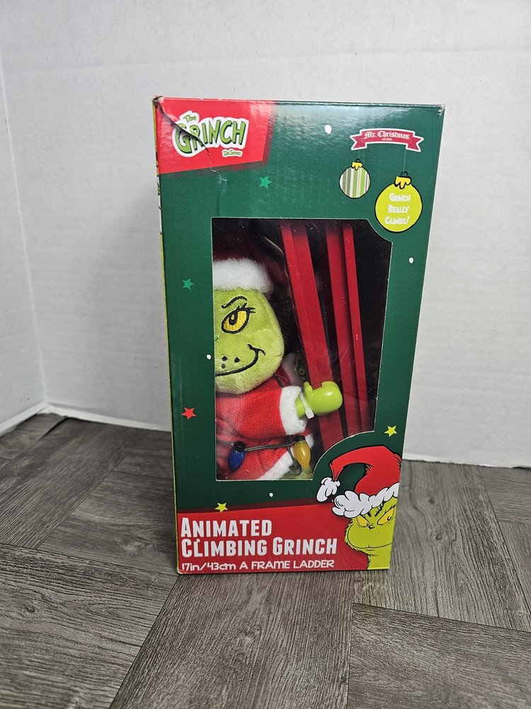 Grinch Tabletop Climber 17″ Ladder Animated Climbing Christmas Lights Musical