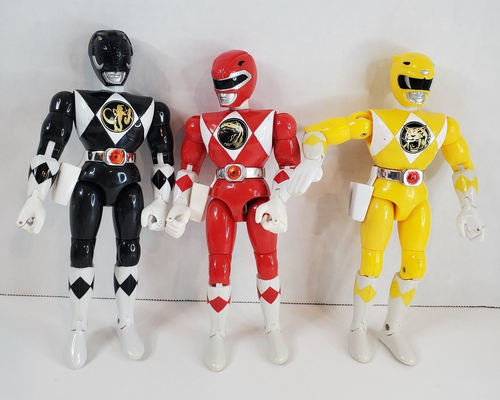 Vintage Power Rangers 1994 Red Yellow Black Kicking Action Karate Chop Lot