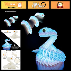 24″ Glow in the Dark 3D Printed Snake – Flexible Articulated Rainbow Animal Toy