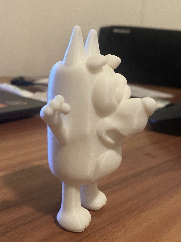 3D Printed Mini Bluey. Solid White Color. 89mm Tall.
