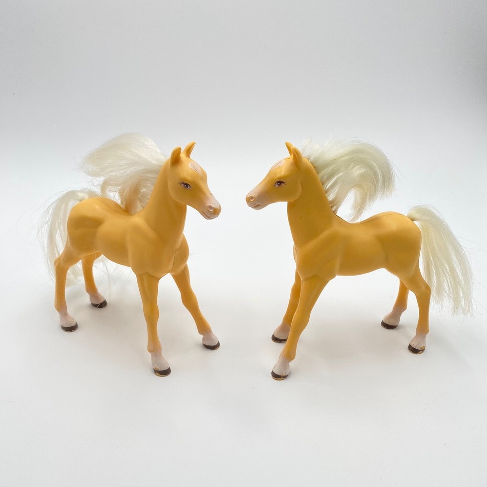 Vintage Playskool 1993 Yellow Horses Set 2 Blonde Mane Tails Stable Pony Figures