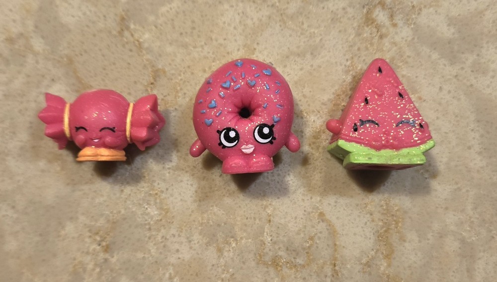 Moose 3 x SHOPKINS LOT Ultra Rare Glitter Melonie Pips Candy Mandy D’Lish Donut