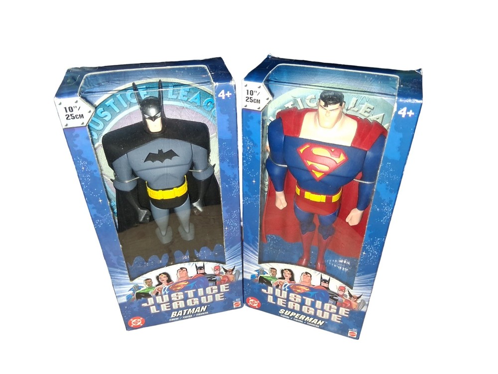 2003 MATTEL JUSTICE LEAGUE 10 INCH BATMAN & SUPERMAN LOT OF 2 Factory Sealed.