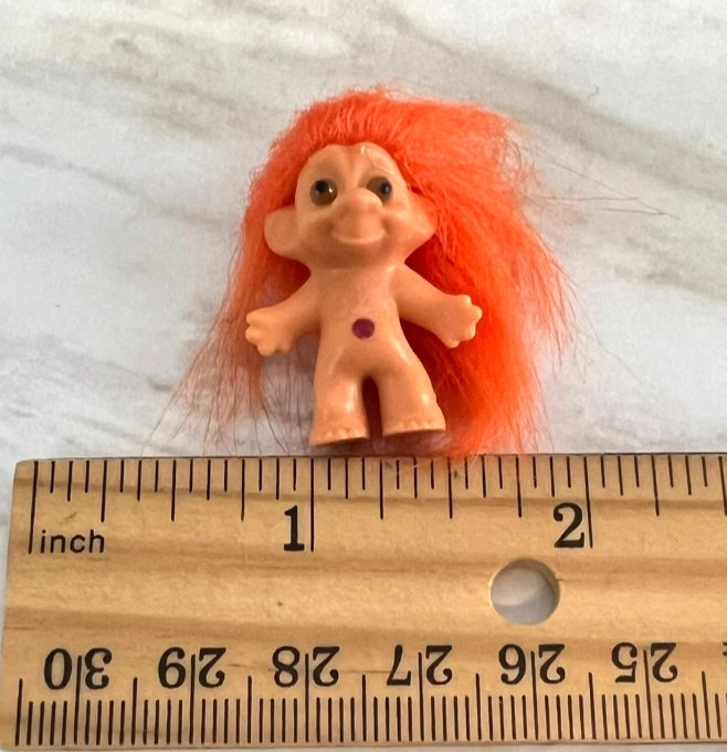 World’s Smallest GOOD LUCK TROLL Orange Hair Gemstone Belly Troll 1″ Mini