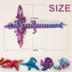 3 PCS 3D Printed Dragon with Wings, 3D Dragon 9″ Articulated Winged Dragon for H