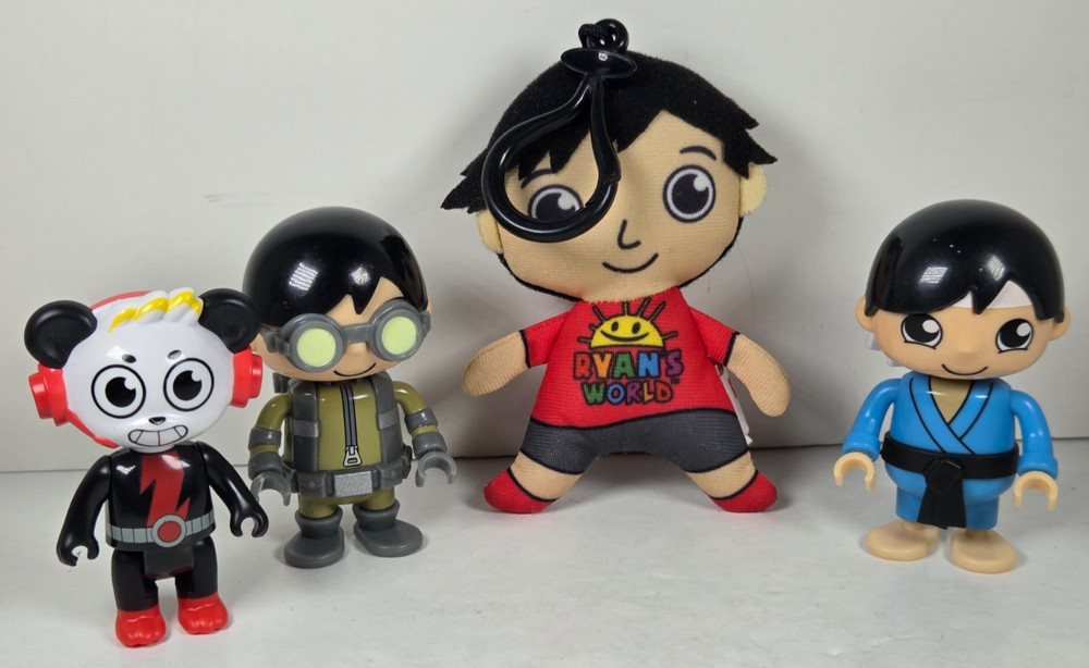 Ryan’s World Toy Action Figure and Plush Bag Clip Lot of Four Bonkers Toys