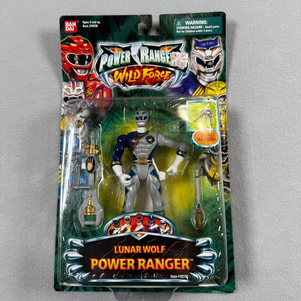 Bandai Lunar Wolf Power Ranger Wild Force Silver Action Figure 2002 NIB 10156
