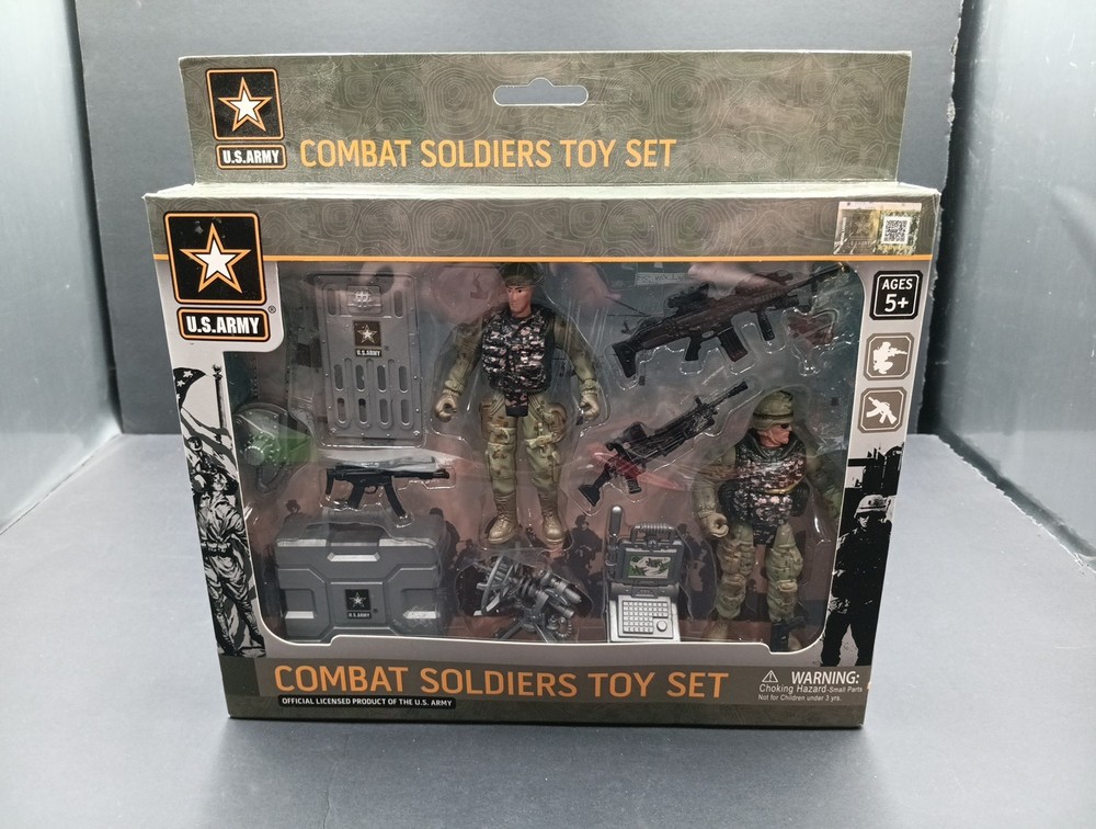 U.S. Army 3 3/4″ Poseable Combat Soldiers & Weapons Toy Set Free Ship! T2001