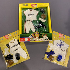 Vintage 1965 Rosko Johnny Hero Baseball Uniforms, Dodgers, Pirates, Giants MOC