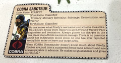 VINTAGE GI JOE 1984 FIREFLY SERIES 3 V1 COMPLETE FILE CARD