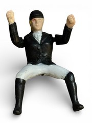Equestrian Rider Jockey Toy Figure Black White Outfit Plastic Small 1 by 2 inch