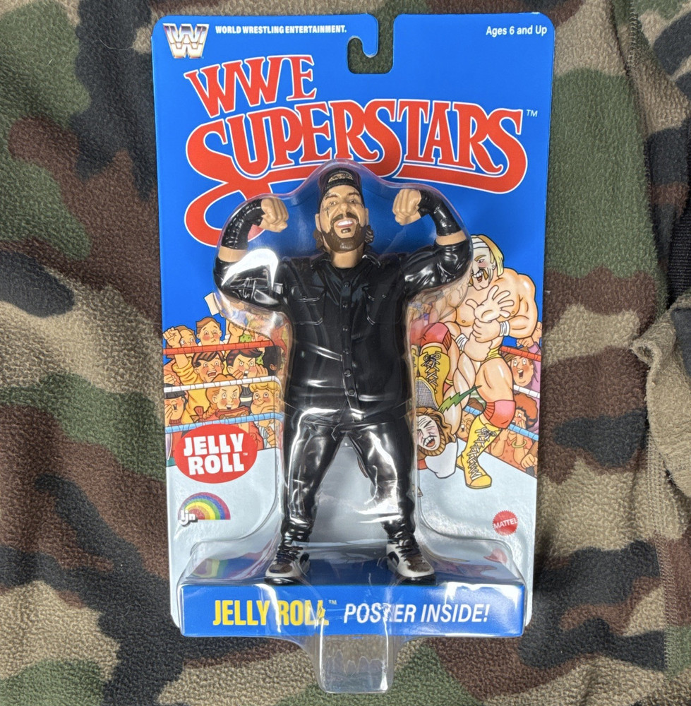 LJN WWE Superstars Jelly Roll Wrestling Action Figure w/ Poster Inside Ages 6+