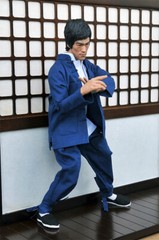 New Stock Bruce Lee 1/6 Blue Long Sleeve Tang Suit Yip Man Kung Fu Clothes Costu
