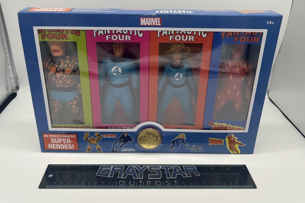 2025 Mego Fantastic Four 8” Action Figure Replica 4pk Set NIB In Hand Disney