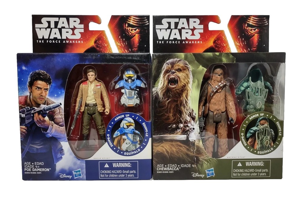 Star Wars Chewbacca & Poe Dameron Armor Up Figures 3.75″ Force Awakens New Lot