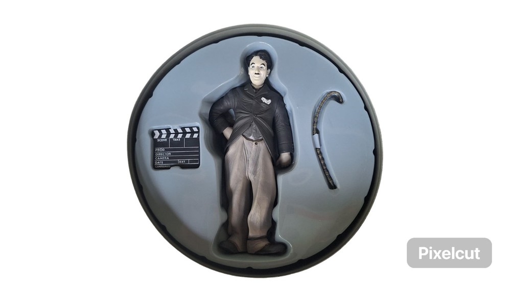 SD Toys Movie Icons Charles Chaplin 7″ Figure Metal Film Reel Tin Bubbles Inc