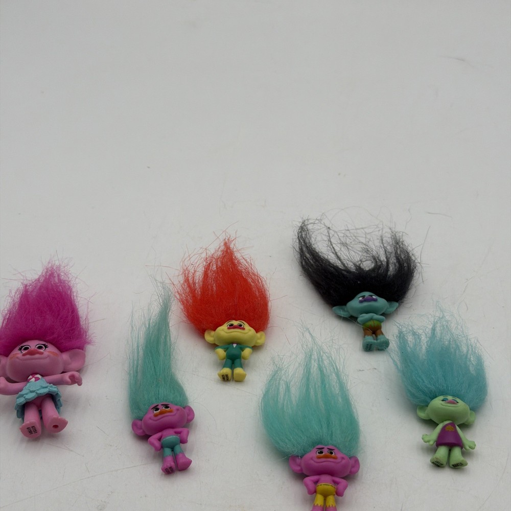 Trolls Mini Action Figure Collection Lot of 6 Multicolor Hair Dreamworks 2015