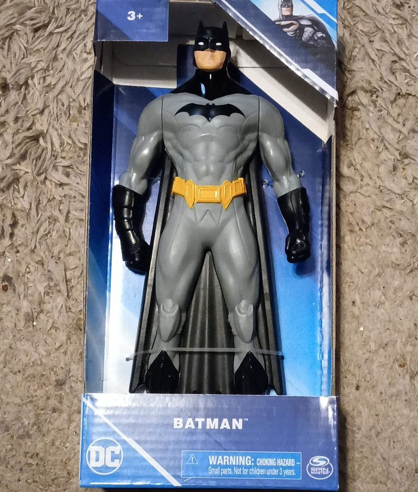 DC Batman Action Figure, Boxed Plastic Toy, Gray/Black/Yellow Suit, 3+