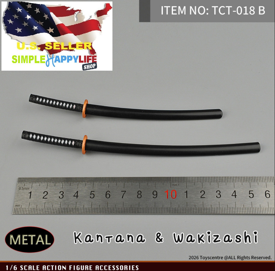 1/6 Katana Japanese black Sword Miyamoto Musashi Hot toys Phicen 12″ figure❶USA❶