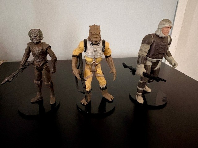 3 Vintage Figures 90s and 2000s Star Wars Bounty Hunters, Dengar 4-Lom and Bossk