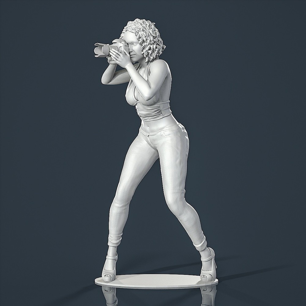 Unpainted Painted resin figurine Woman girl female photographer