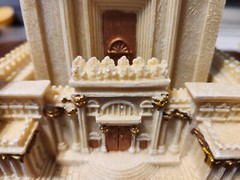 VINTAGE MODEL SCALE BONE RESIN CASTLE MAUSOLEUM 4.5″ X 4″ X 4″ BEIGE AND GOLD