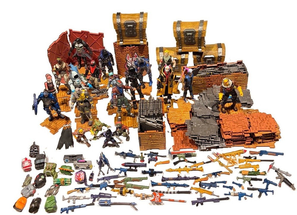 Fortnite Huge Lot Of Loose Figures Raptor Jonesy Parzival etc Weapons Chests SEE
