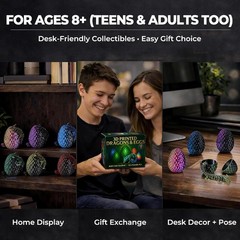 12 Pack – 3D Printed Dragon Eggs with 5.3″ Dragons Inside, Flexible, Dark Series