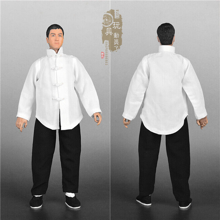 1:6 Kung Fu Suit White Shirt&Black Pants Chinese Style Fit 12” Male Figure Body