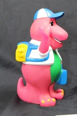 Vtg 1992 Lyons Group 7″ Barney Purple Dinosaur Coin Piggy Bank Back to School