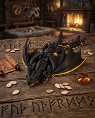 Articulated Viking Dragon Figure 3D Printed – Black & Yellow Fantasy Desk Toy