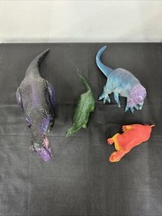 Lot (4) Vintage 80s & 90s Imperial Dinosaur Toy Vibrant Colors Apatosaurus