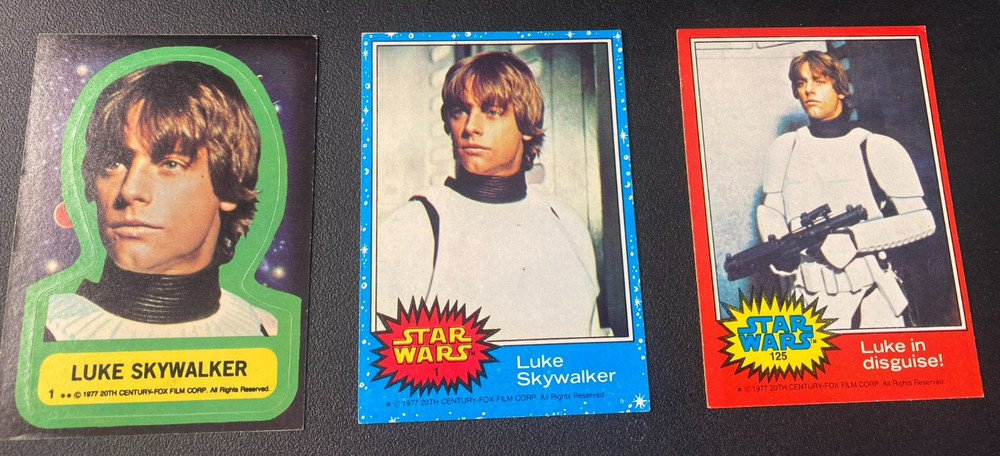 VTG STAR WARS TRADING CARD LOT LUKE SKYWALKER RC BLUE BORDER #1,STICKER 1977 RED