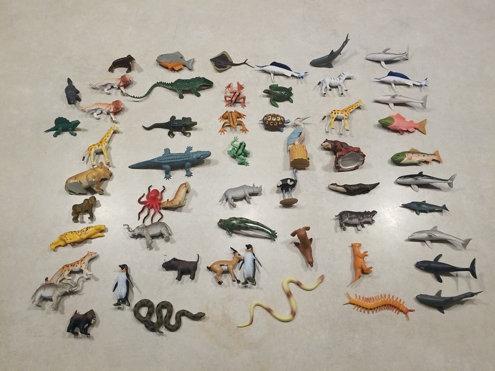 Mixed Lot Of 55 Plastic Animals Various Figures African Aquatic Etc