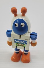 *B8) Toysmith Flexi Articulated Wooden Robot Toy Orange Blue White
