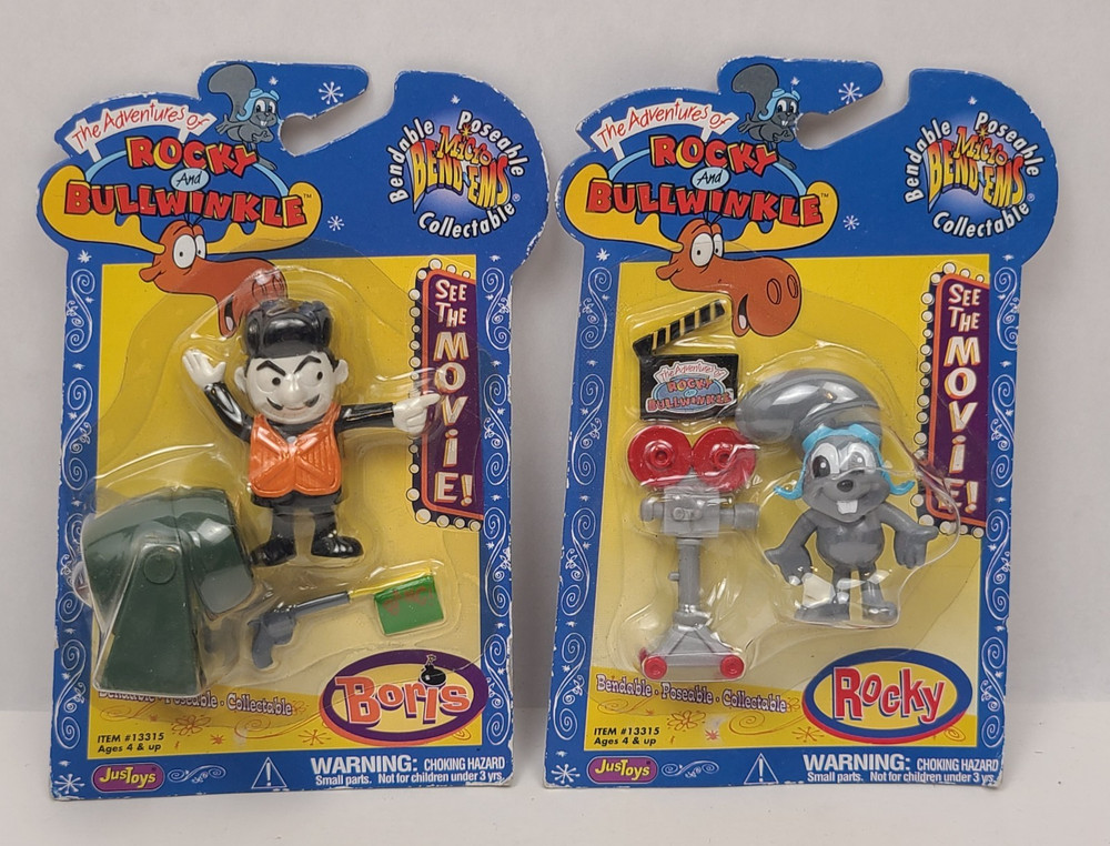 Rocky and Bullwinkle Micro Bend-Ems Boris & Rocky Toy Figure Lot Just Toys 2000
