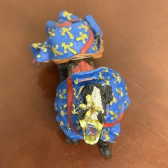 Black Plastic Horse Blue Red & Gold Medieval Gear 4 in Tall X 5 in Long
