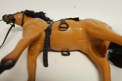 Unknown Horse Plastic Toy Action Figure 11″ Tall Tan Brown with Black Saddle