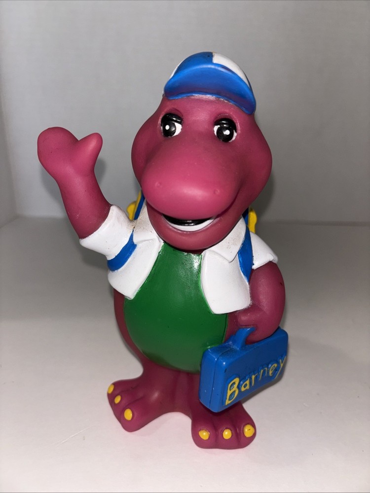 Vtg 1992 Lyons Group 7″ Barney Purple Dinosaur Coin Piggy Bank Back to School