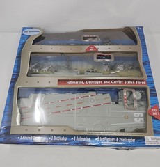 Toy Aircraft Carrier Submarine Battleship Destroyer Combo and 8 Mini Fighter Jet
