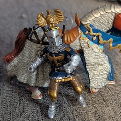 Papo Medieval Knight & Armored Horse Set w/ Axe Blue/Silver/Gold 2007