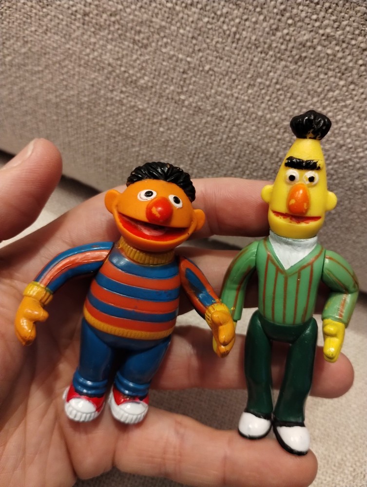 1985 Sesame Street Ernie & Bert 3″ Action Figures, Tara Toys, Vintage
