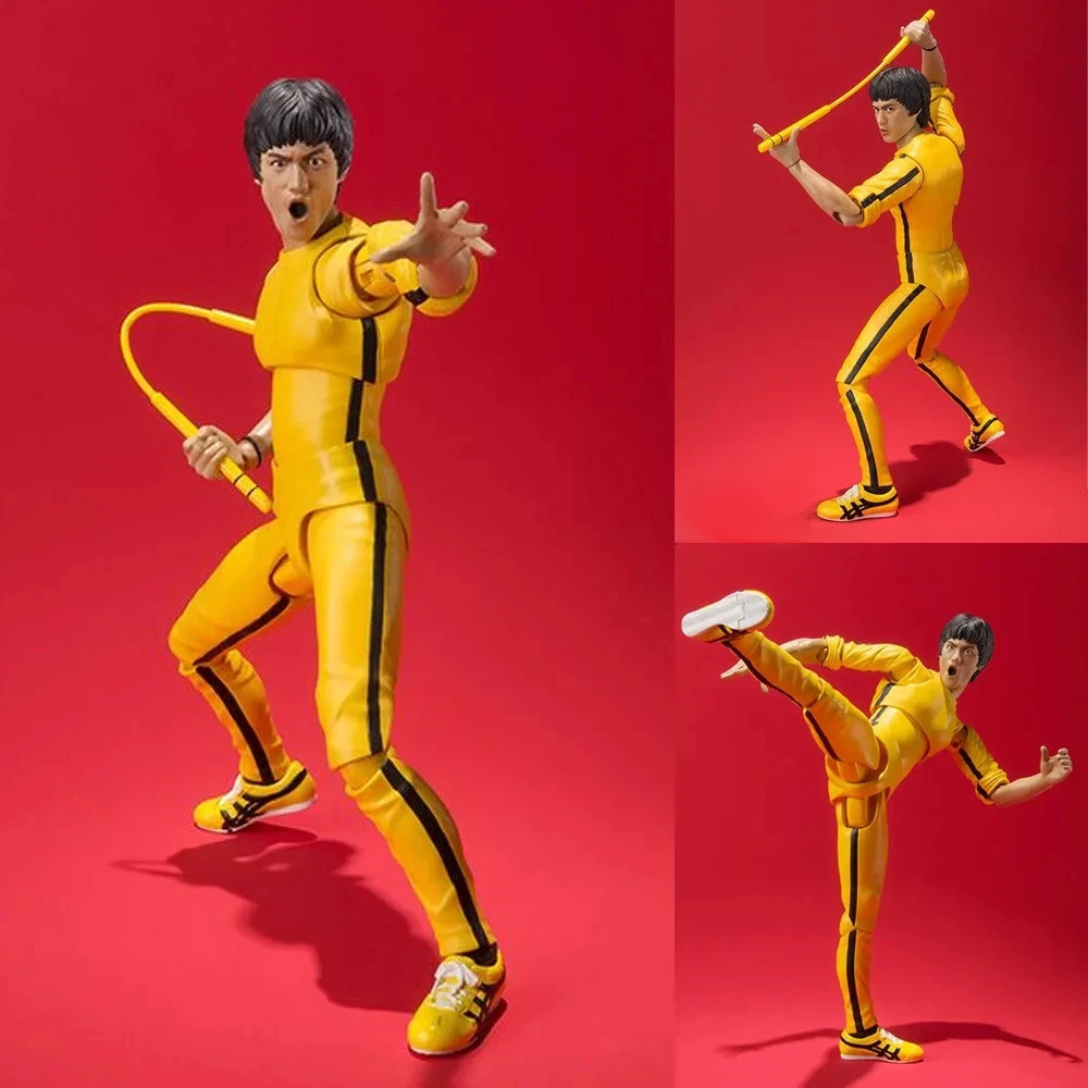 14cm Bruce Lee Articulated Action Figure Yellow Jumpsuit Kung Fu Toy